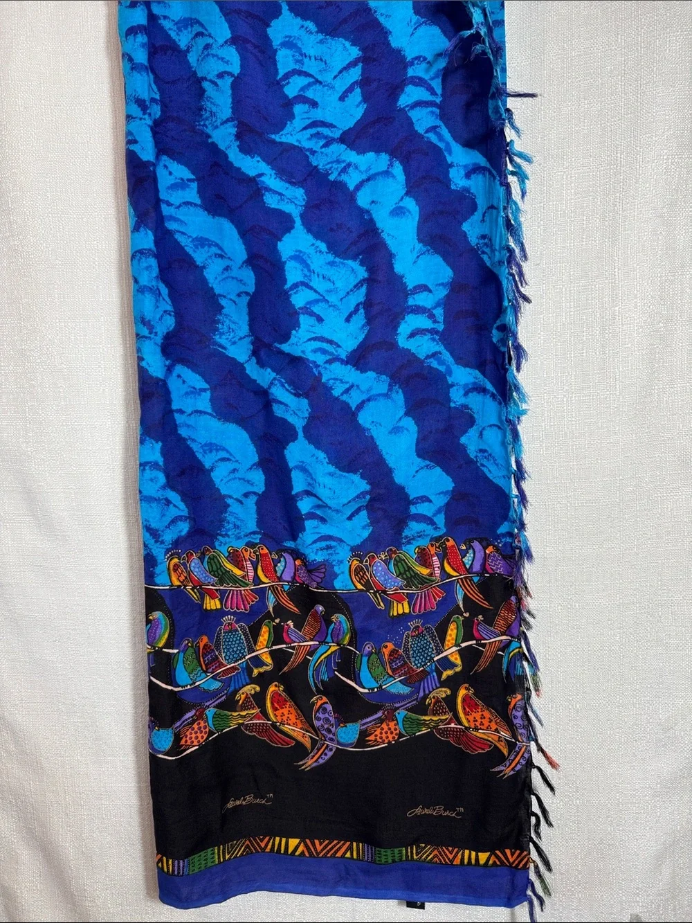 Laurel Burch Colorful‎ Bird Print Rayon Sarong Pareo Beach Cover Up Scarf NWOT
